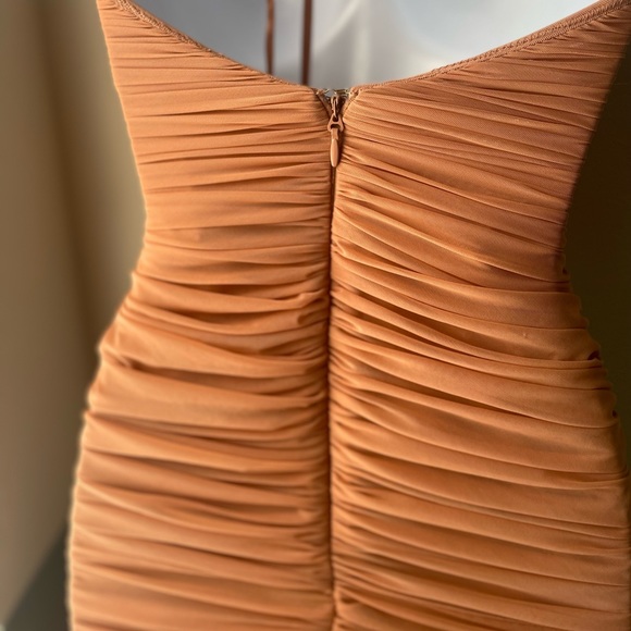 NWT House of CB Tiarra nude ruched mesh midi dress - Picture 8 of 11